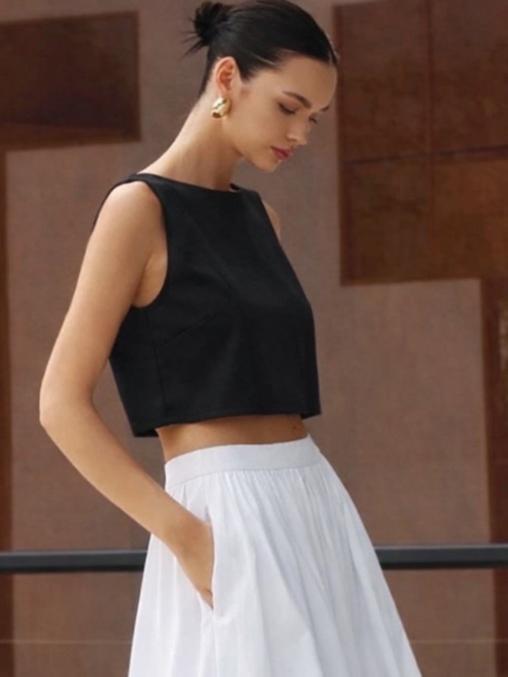 Commense Black Cropped Structured Tank Top XS NWT Minimalist Modern
